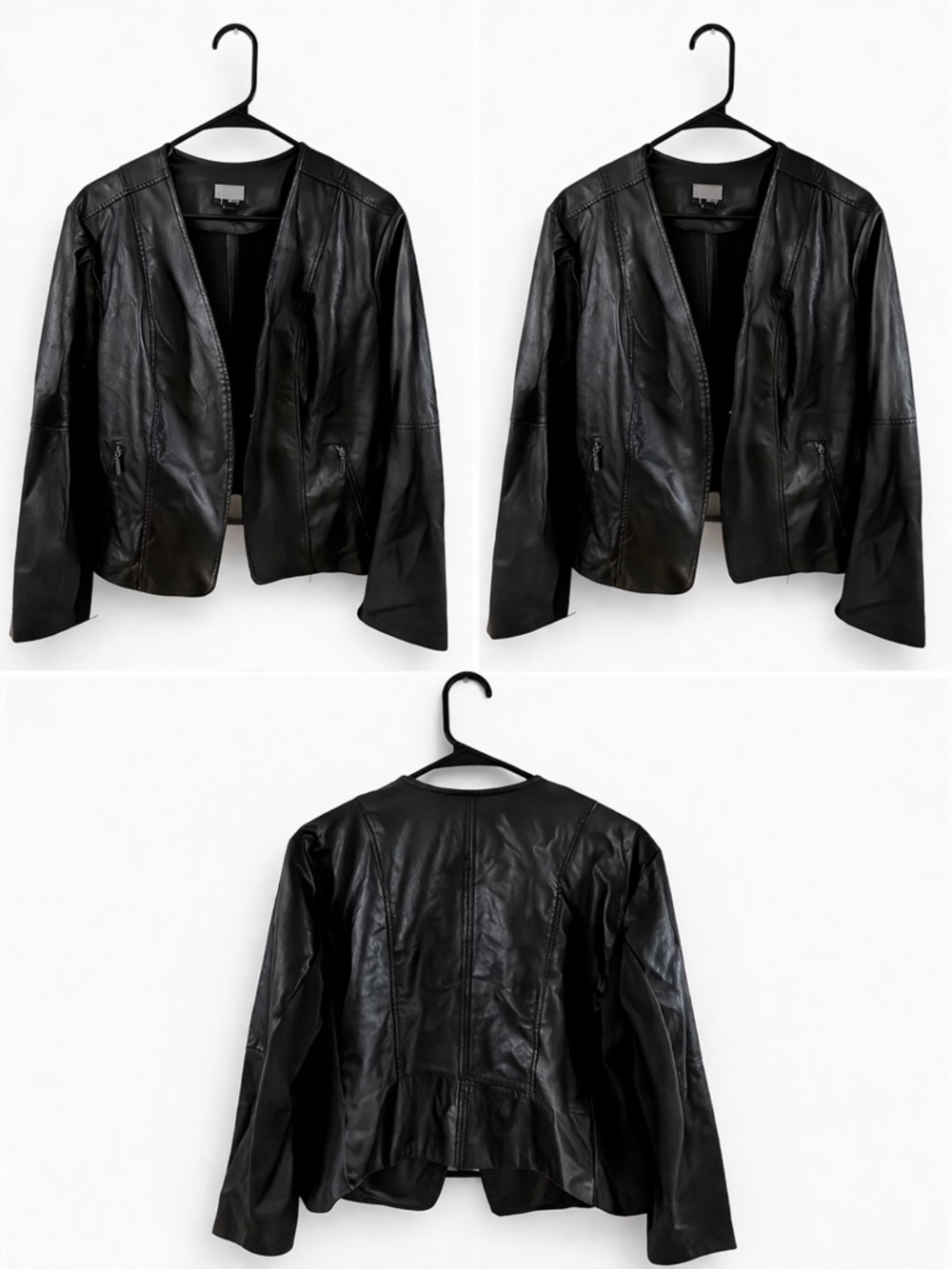 Black Leather Jacket - Women's Sleek Open-Front Coat